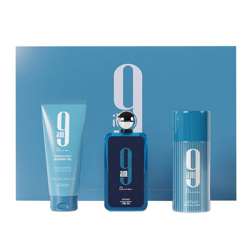 Afnan 9 Am Dive 3-delt s?t til unisex (3,4 Oz Eau De Parfum Spray + 5,0 Oz Shower Gel + 5,0 Oz Deodorant)