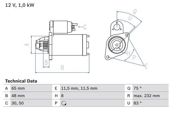 Startmotor 12V BOSCH - subaru - OE 23300 AA270, 23300 AA280, 23300 AA380