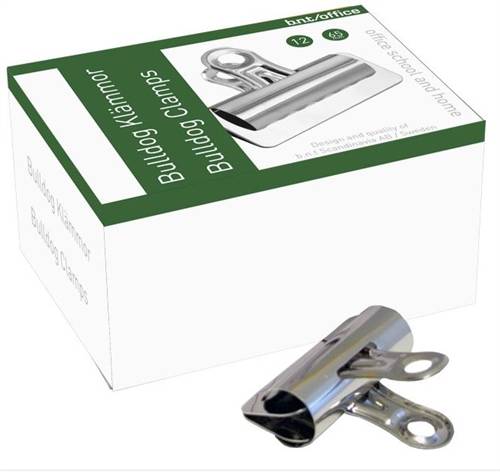 Bulldog papirklemmer 65mm blank 12 stk. pr. pakke.