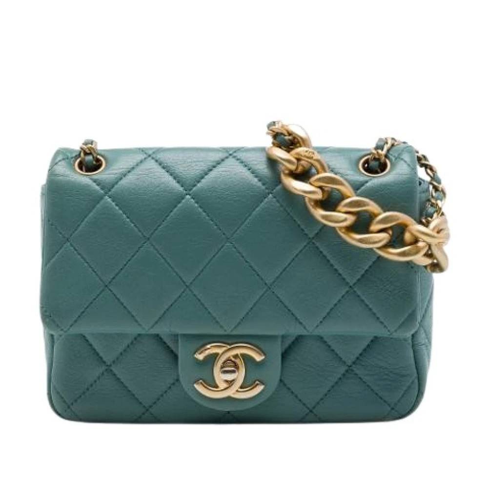 Chanel Vintage Pre-owned Quilted Flap Crossbody - Vintage - Dame - Grøn - ONE SIZE - Uld