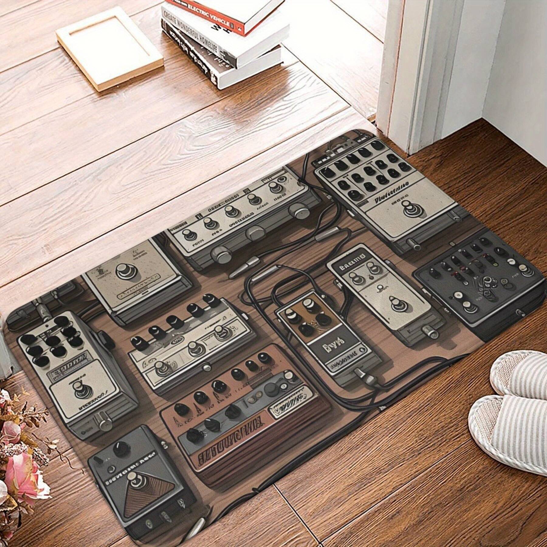 TEMU Guitar Effect Pedal Board Design Non-slip Doormat - Machine Washable, Lightweight Polyester, Rectangular Indoor Mat For Kitchen, Balcony, Entryway - Decorative Rug For Music Enthusiasts