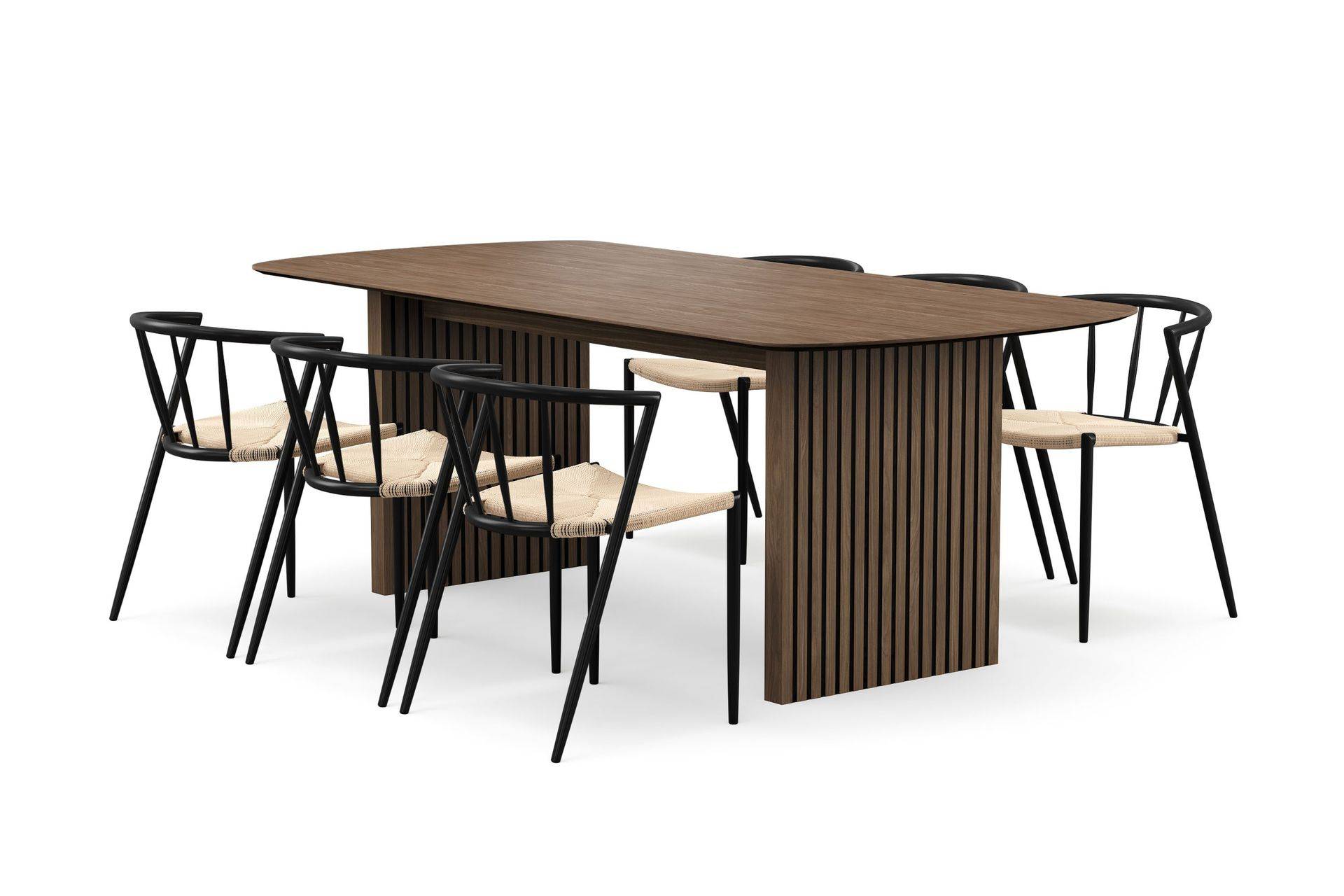 Richeto Matbord 210 cm med 6 Winston Matstolar - Rökt ek / Beige Metallben Svart Matgrupp Brun Bark