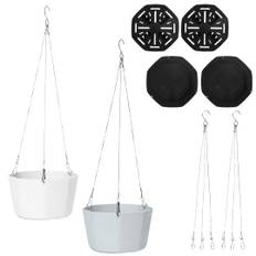 Sweet Plus Hanging Planter Hanging Flower Pot Hanging Basket Indoor Hanging Wire Houseplant Plastic (White/Gray)