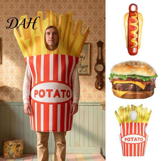 Huvförsedd Matdräkt Vuxna Snabbdräkt, Unisex Korv Hamburger Pommes Frites Kvinnor Cosplay Klädsel Utklädningsdräkt för Halloween Semesterfest Scen cm