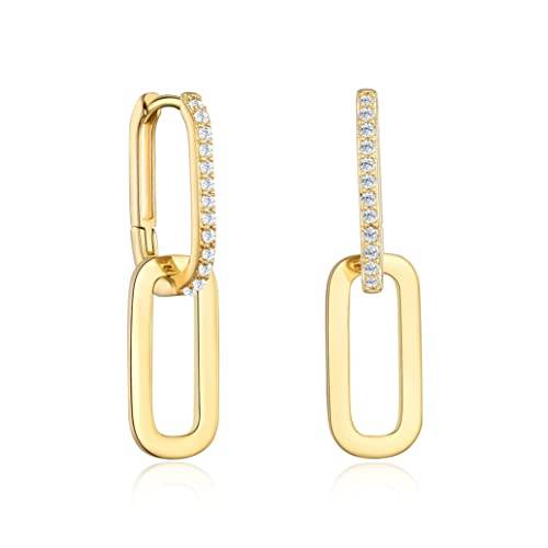 LILIE&WHITE Kubisk Zirconia Pave Cabriolet Stickade Örhängen Kvinnor 14K Guld Cirkel Örhängen för Kvinnor Sticka Klaffer Kedja Örhängen Dropphänge Örhängen, M, Mässing, Ingen ädelsten