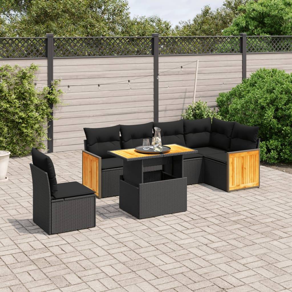Sofasæt Til Haven 7 Dele Med Hynder Polyrattan - Sort