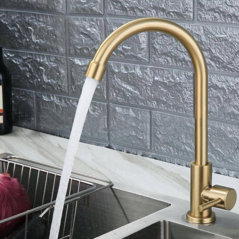 Mässing Köksblandare Antik Finish Enkelhandtag Hög Kvalitet Retro Endast Kallvattenblandare 360 Vridbar Handfat Vattenkran Borstad Guld gray