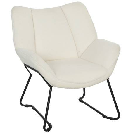 Modern Accentfåtölj Vit Sherpa Med Stålben