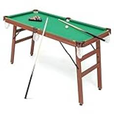 GOPLUS Fällbart biljardbord, bärbart Billiardbord med 2 köer, 2 kritor, 16 bollar, triangel och borste, fällbart fritids-poolbord för barn och vuxna, 138 x 67 x 79,5 cm