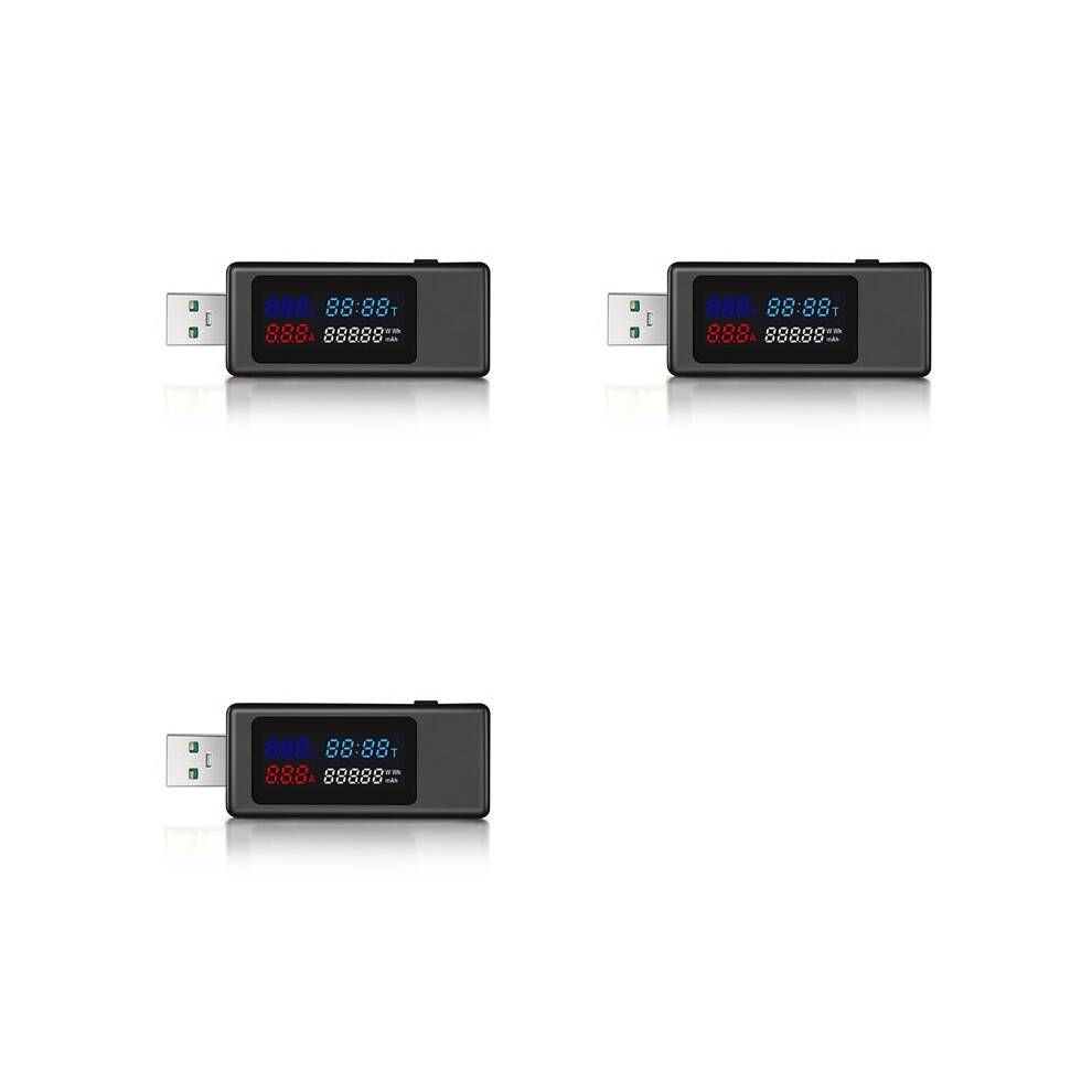 3X 6 in 1 USB Tester DC4-30V IPS Display Digital Voltage Power Timing Capacity Meter Detector for Current, Voltage,Black