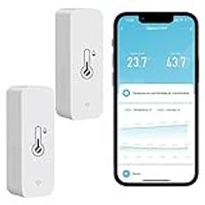 Comboss Zigbee temperatur- och fuktighetssensor, trådlös temperatur- och fuktighetssensor inomhus och utomhus med fjärrapplikationsaviseringar och kompatibel med Tuya-appen (2 stycken)