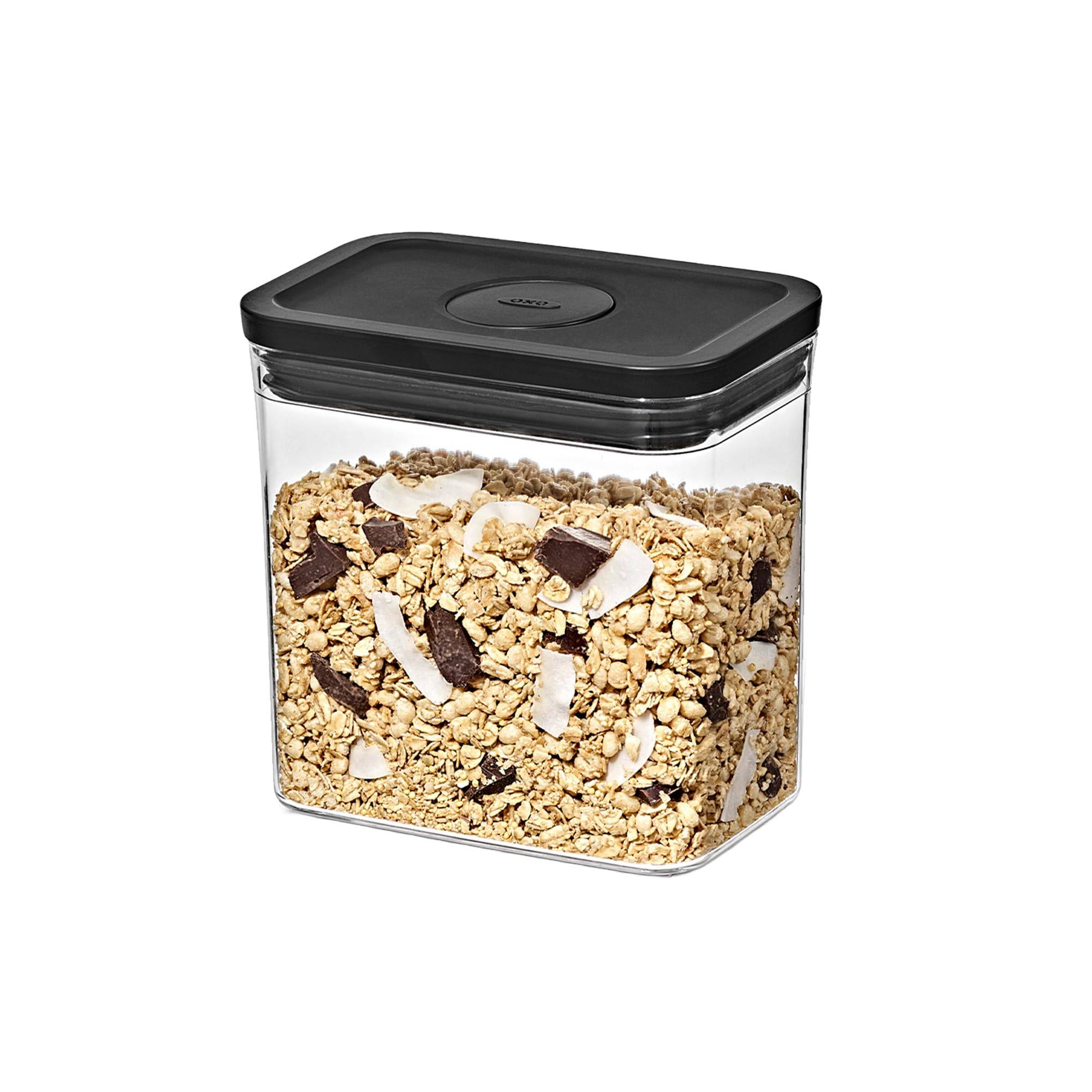 OXO Pop Plastic Airtight Storage Containers for Kitchen Storage Dry Rectangle Matte Black Containers, 1.6L (Food, Condiments, Goods, Moisture-Proof),