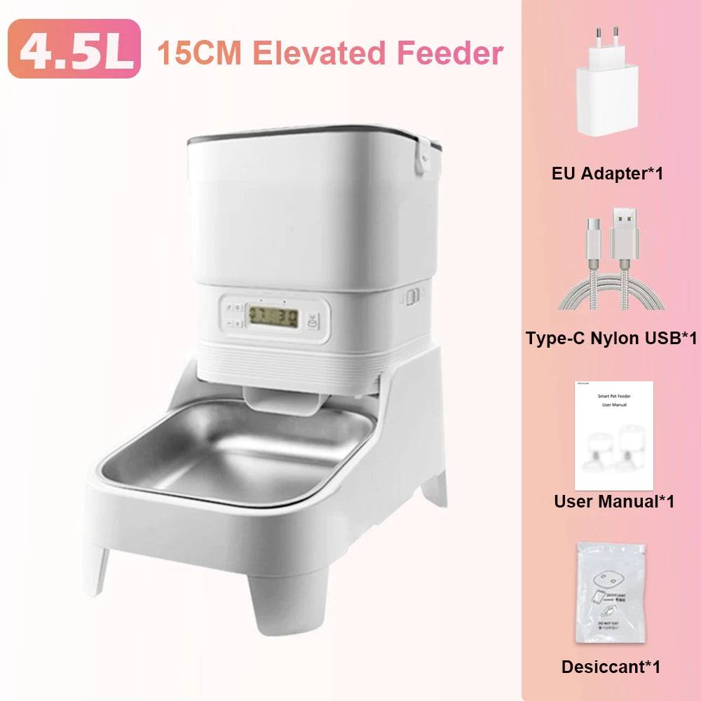 4.5L Elevated Smart Pet Feeder — 15cm Raised Stand, 1080P Camera or Key Control for Cats & Dogs - Key Control / 4.5L / 15cm elevated