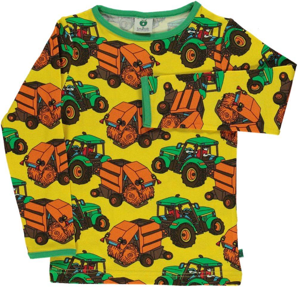 Langærmet bluse med traktor - Yellow / 80 cm