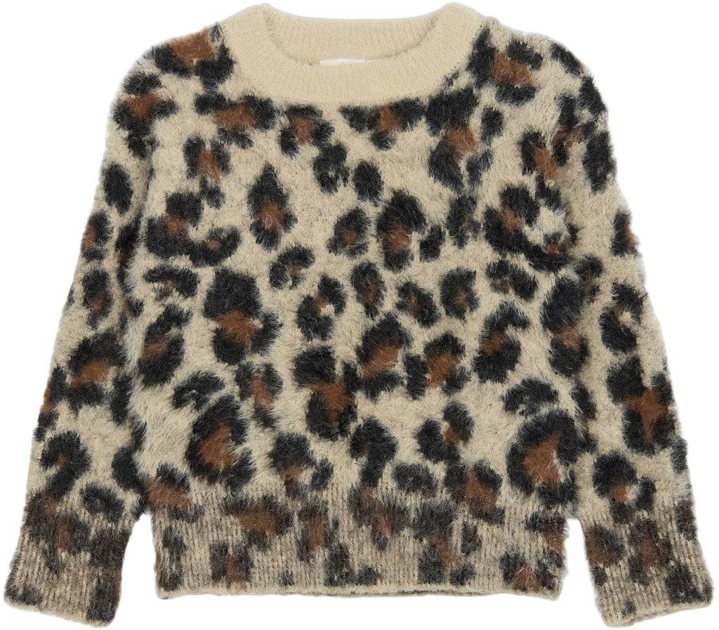 The New Tnpamilla Jacquard Pullover Str 98-104 cm/3-4 år Piger - Feather Gray Aop Strik Polyamid hos Magasin.