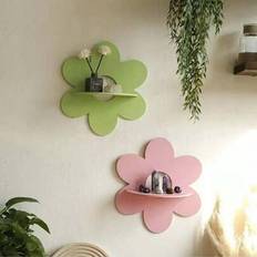 2 st blomformade vägghyllor i trä - Färgglad vår- och sommarinredning, rosa och gröna blommiga flytande ställningar, unik växtförvaring, perfekt för k - Multifärgad (En-Storlek,A,B)