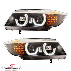 Strålkastare E90 05-08, halogen H1/H7, F3D angel eyes svart FLE90AEF3D BMW E90 E91