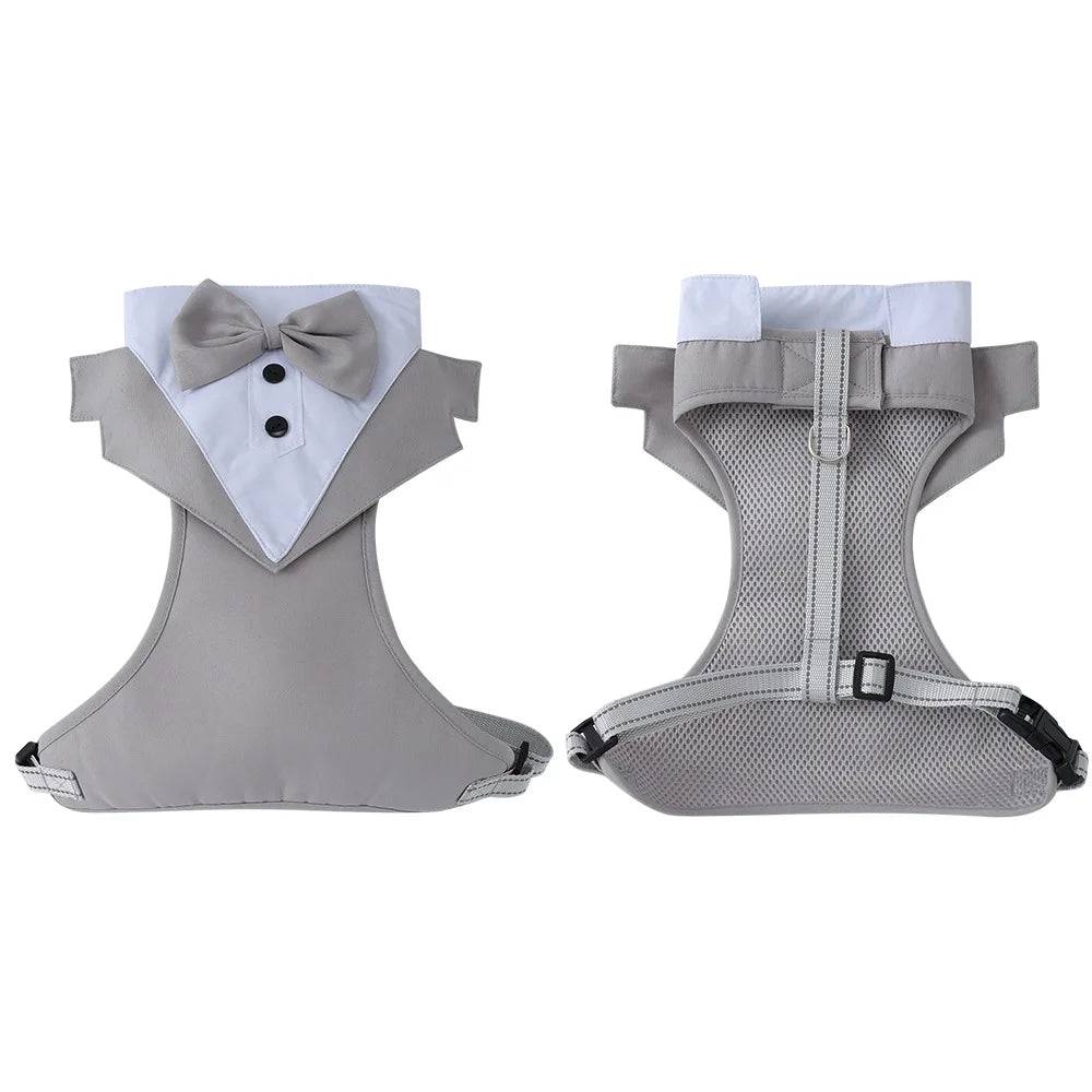 Tuxedo Dog Harness Vest with Bow Tie & D-Ring - Gray / XL / SPC (XL)