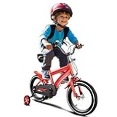 HINOPY 14 tums barncykel, flickcykel, cykel, unisex, höjdjusterbara barncyklar med stödhjul – cykel för 3–6 år pojkar/flickor, röd