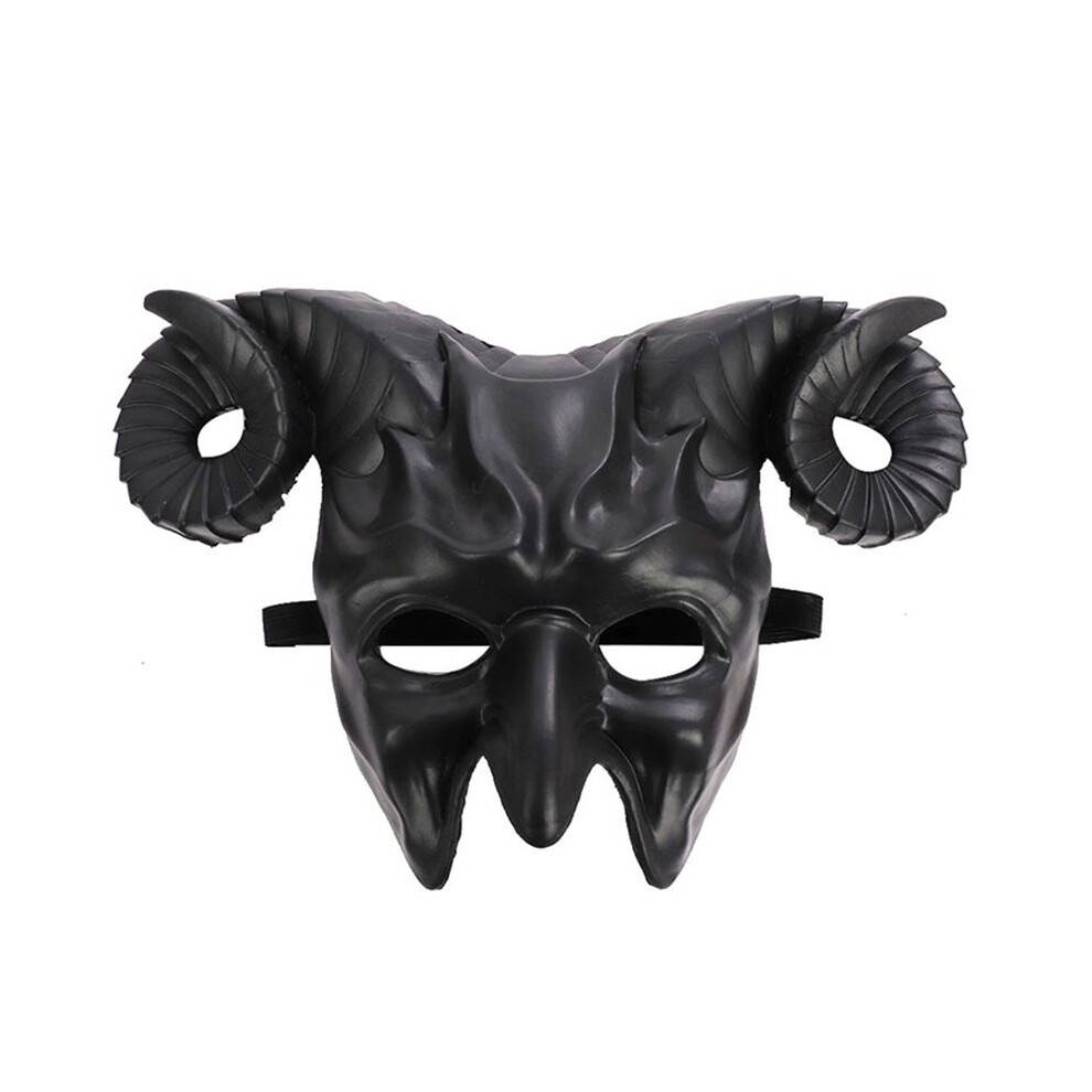 Devil Goat Horned Mask - Adult Half Face Masquerade Mask for Halloween Cosplay, Black