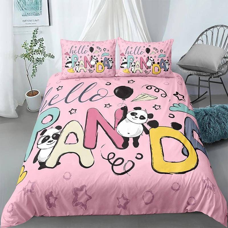 Panda Tryckt 2/3 st Sängklädesset Bambu Påslakan för Vuxen Barn Sängkläder och Örngott Täcke Överdrag Sängset king 140X200cm 2pcs