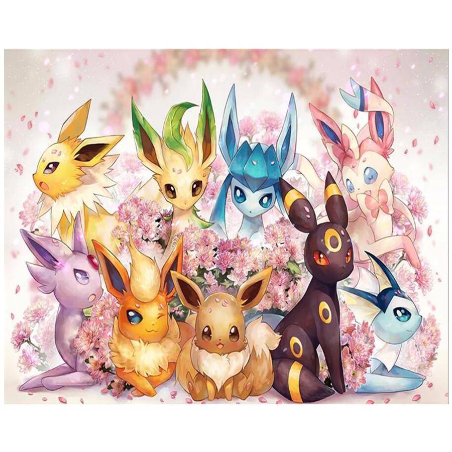 Fullständig 5D-diy-diamantmålning Pikachu-familjen Diamantbroderi korsstygn Heminredning Handgjord present beige