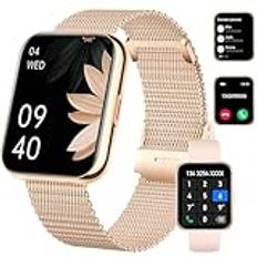 Lefitus 1,85 tum Smartwatch-klocka för kvinnor Bluetooth-samtal och handsfree-svar, Fitness Stegräknare Hjärtfrekvensmätare Blodtryck SpO2, Sömnövervakning för Android iOS