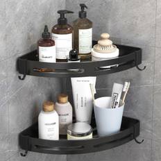 Selvklæbende Hjørnehylde Badeværelse Brusebad Caddy Organizer til Køkken Toilet Ingen Boring 2-lags Badeværelse Hjørnehylder Brusebad Caddies