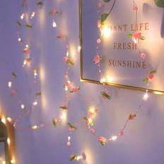 1 st rosa pärlros koppartrådslampor, ljusslingor, LED-ljusslingor, rosa ros med gröna blad, perfekt för att skapa en romantisk atmosfär, lämplig för h (2M 20LED)
