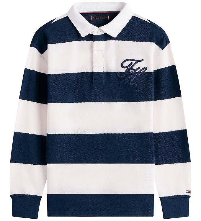 Tommy Hilfiger Polobluse - Navy/Hvidstribet - Tommy Hilfiger - 10 år (140) - Bluse