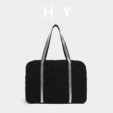 Ny stor tygväska i kanvas med strassdekor, resväska, dragkedja, unisex - Svart