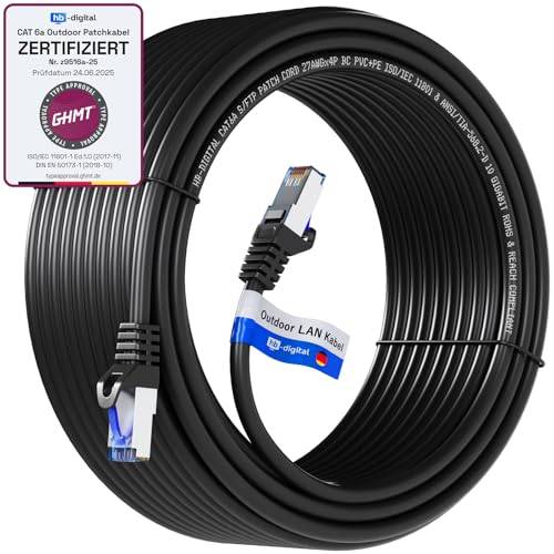 hb-digital Cat.6a Outdoor 25m nätverkskabel Cat6a patchkabel för utomhus- och inomhusbruk SORT RJ45-kontakt Ethernet LAN-kabel S/FTP PIMF 500MHz IP66 Damm-, vattenresistent/oljebeständig/UV-skyddad