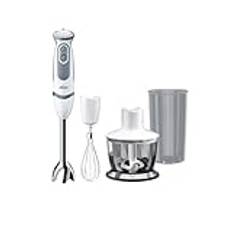 Braun Stabmixer MQ 5235WH Stabmixer – MultiQuick 5 Vario Pürierstab mit Edelstahl Mixfuß, 1000 Watt, inkl. 3-teiligem Zubehör-Set, weiß/grau [Energieklasse A]