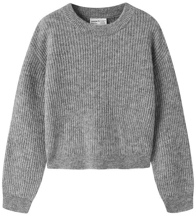 Name It Tröja - Stickad - NkfHolly - Short - Noos - Grey Melange - Name It - 9-10 år (134-140) - Tröja