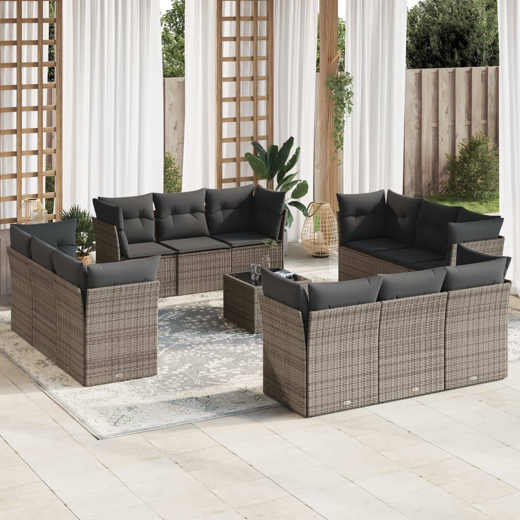 Sofasæt Til Haven 12 Dele Med Hynder Polyrattan - Grå / Med bord