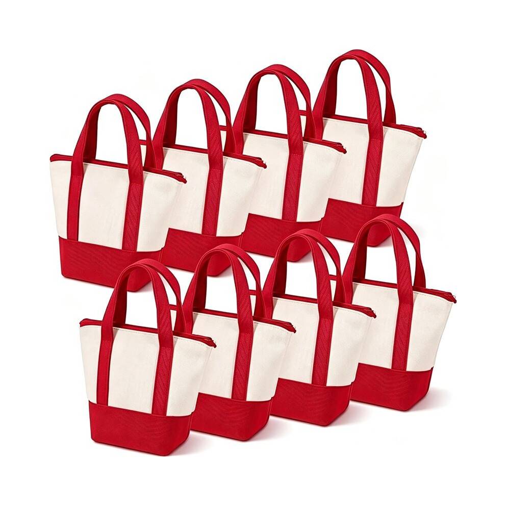 Canvas Tote Bags Bulk, Reusable Small Tote Bag with Top Zipper, DIY Party Favor Red