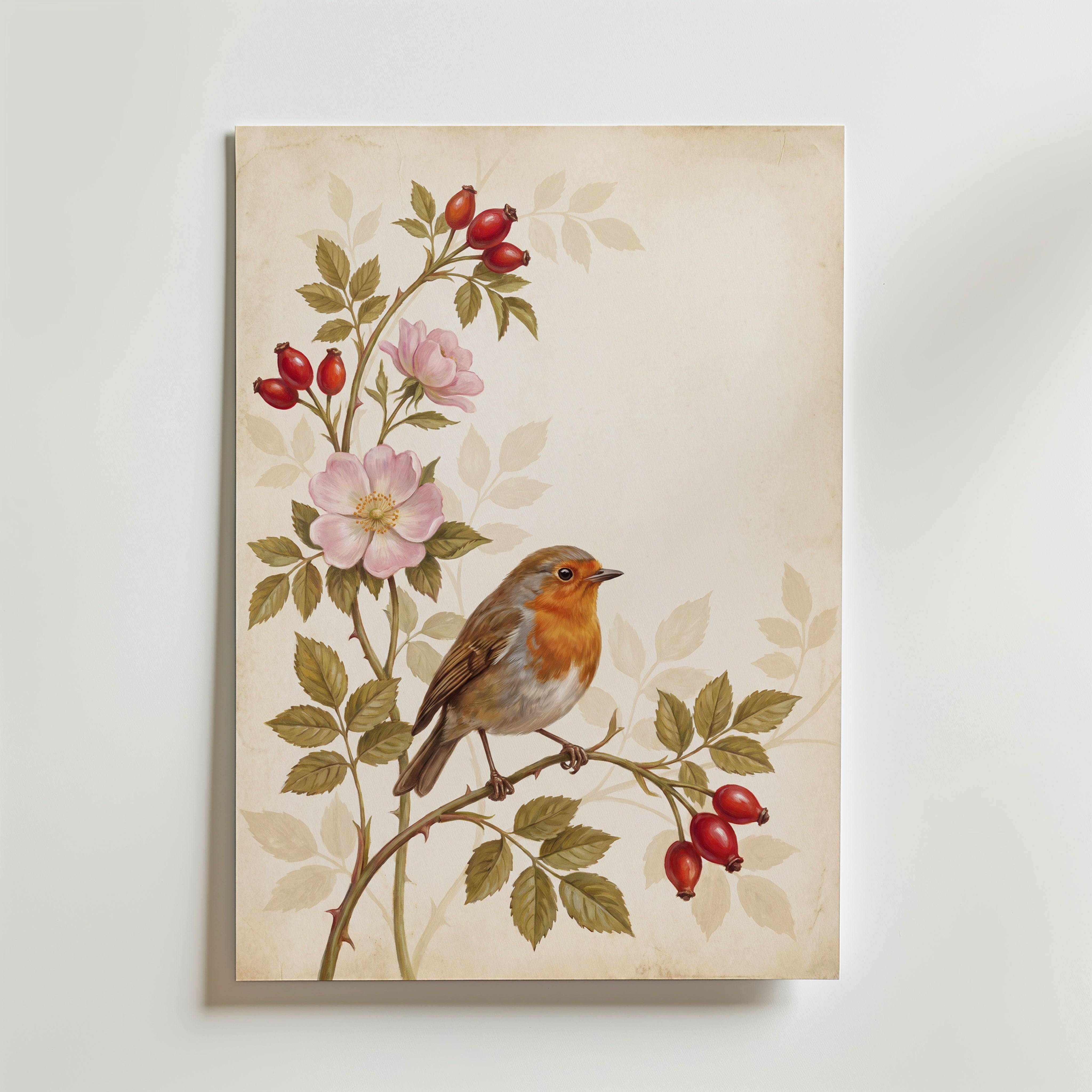 William Morris Robin and Rose Hips Poster - Premium Canvas 50x70 cm Utan passepartout