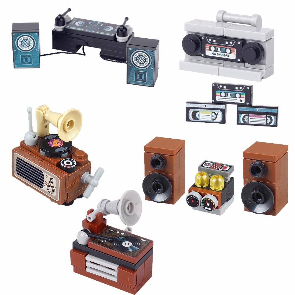 MOC City Musik Byggklossar Set: Street View DJ-station & Jukeboxinspelare Modellbyggsats, DIY-klossar Tillbehör