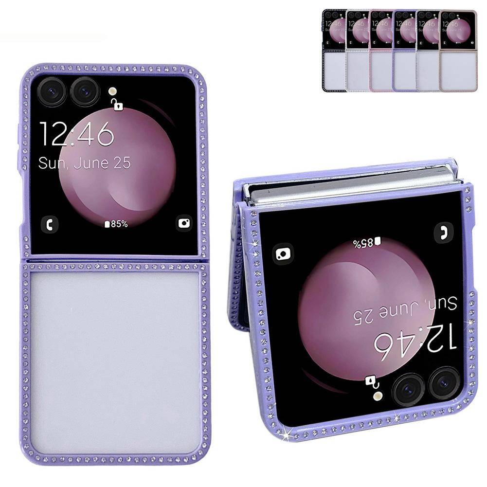 Bling Glänsande Strasskantad Genomskinlig Fodral för Telefon för Samsung Z Flip 7 fFlip7 FE Galaxy Z Flip 6 5 4 3 Skyddsskydd gyllene
