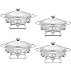 Skavning skål bufféset 4-pack – rund guld buffévärmare chafers och buffévärmare set med glasbrickor för fester, bröllopsmiddagar