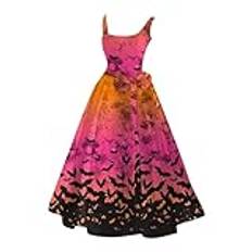 Halloweenkostym KüRbis ny halloween kostym midja slips klänningar halloween kostym kvinnor läskig halloween svart fladdermus klänning vintage klänning kostym (het rosa, XL)