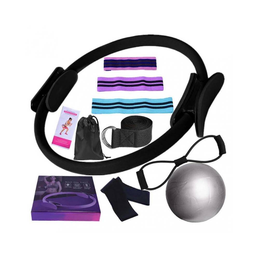 (Black) 11pcs Pilates Kit Essential Set for Women with Pilates Ring, Ball, Resistance Bands & More for Home Workouts Versatile Resistance Levels