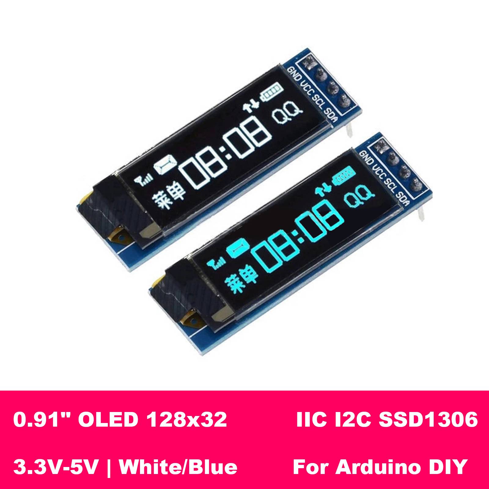 0.91 Inch 0.96 Inch OLED Display Module I2C SSD1306 SSD1315 128x32 128x64 for Arduino ESP32 Raspberry Pi DIY 3.3V 5V
