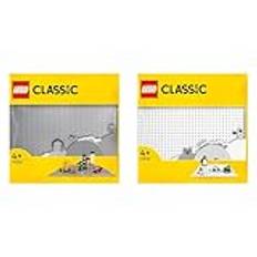 LEGO 11024 Classic Graue Bauplatte, quadratische Grundplatte mit 48x48 Noppen & 11026 Classic Weiße Bauplatte, quadratische Grundplatte mit 32x32 Noppen als Basis für LEGO Sets