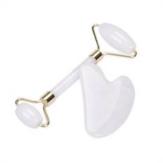 Gua Sha set: Vit Jade roller och Gua Sha sten