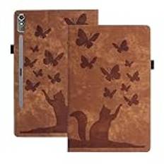 SLLMYYX Fodral till Lenovo Tab P12 12,7 tum, fjäril katt smal folio stativ skydd för Lenovo Tab P12 (brun)