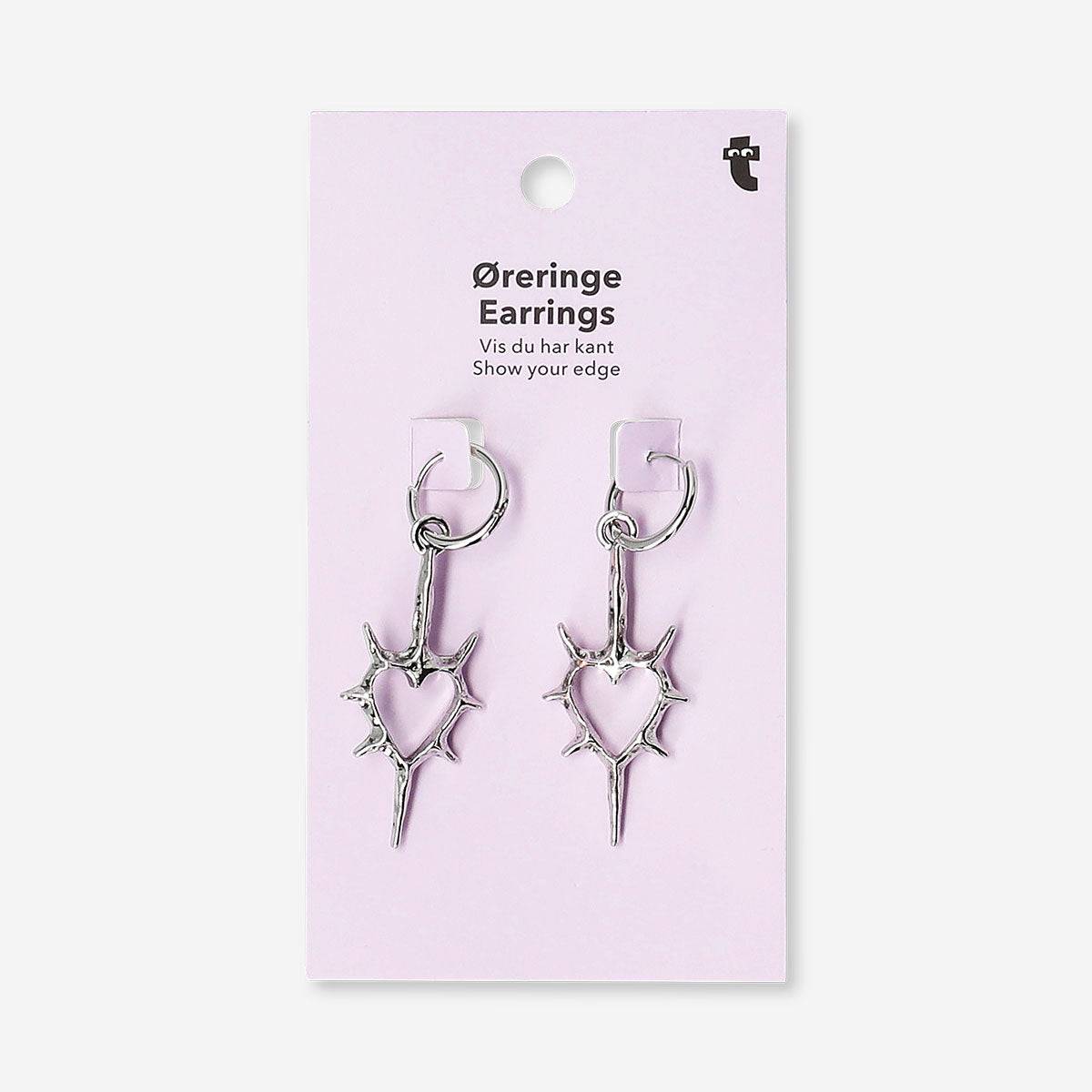 Pendientes colgantes - Corazones plateados con pinchos