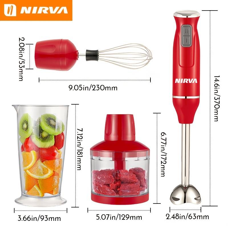 4-in-1 Red Hand Blender 600w Blender Set With Chopper Whisk Measuring Cup Food-grade Powerful Motor Multi-functional Portable Kitchen Gadget For Smoothies Soups Sauces Food Cooking Appliance