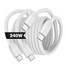 MoKo 240W USB C to USB C Cable, [2Pack, 10ft] Nylon Braided USB C Cable, Type C to C Cable Fast Charging Cord for iPhone 16/15/15 Pro/15 Plus/15Pro Max, MacBook Pro 2020, Samsung Galaxy S24, White