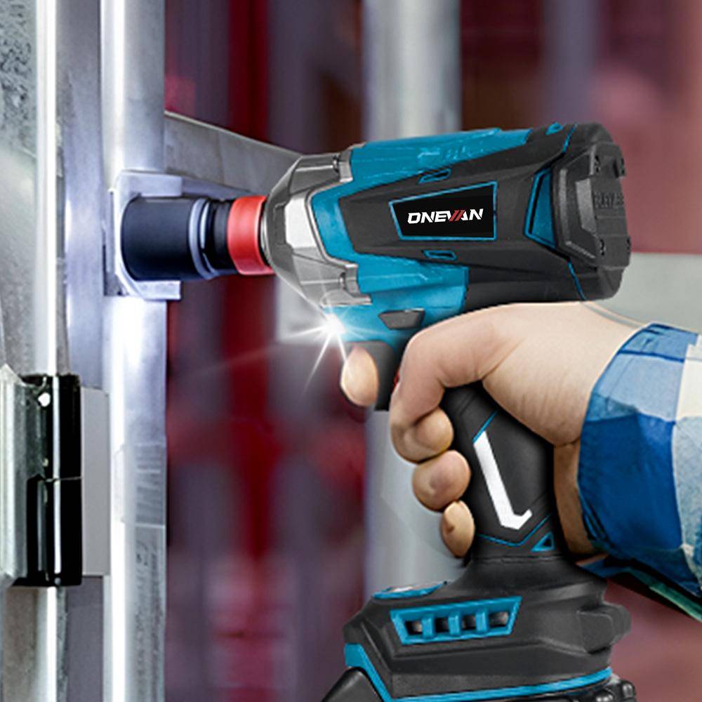 ONEVAN 1200N.M Borstlös Elektrisk Mutterdragare 1/2 tum Sladdlös Sexkants Hylsverktygssats 3 i 1 Skruvmejselverktyg För Makita 18V Batteri 2 Battery Set